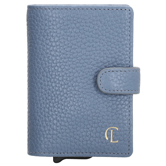 Kartenetui| Safty Wallet 7x10cm in Jeansblau mit Druckknopf - leder-accessoires.com