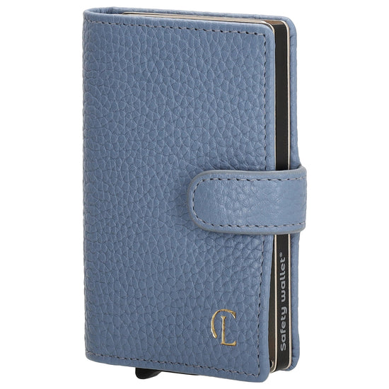 Kartenetui| Safty Wallet 7x10cm in Jeansblau mit Druckknopf - leder-accessoires.com