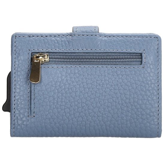 Kartenetui| Safty Wallet 7x10cm in Jeansblau mit Druckknopf - leder-accessoires.com