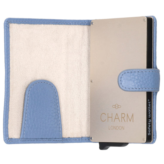 Kartenetui| Safty Wallet 7x10cm in Jeansblau mit Druckknopf - leder-accessoires.com