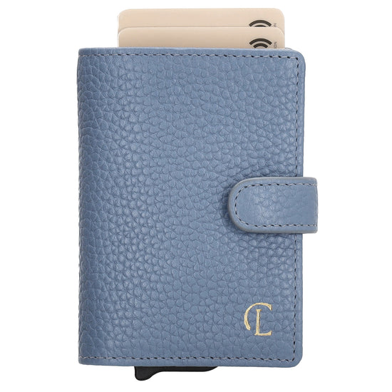 Kartenetui| Safty Wallet 7x10cm in Jeansblau mit Druckknopf - leder-accessoires.com