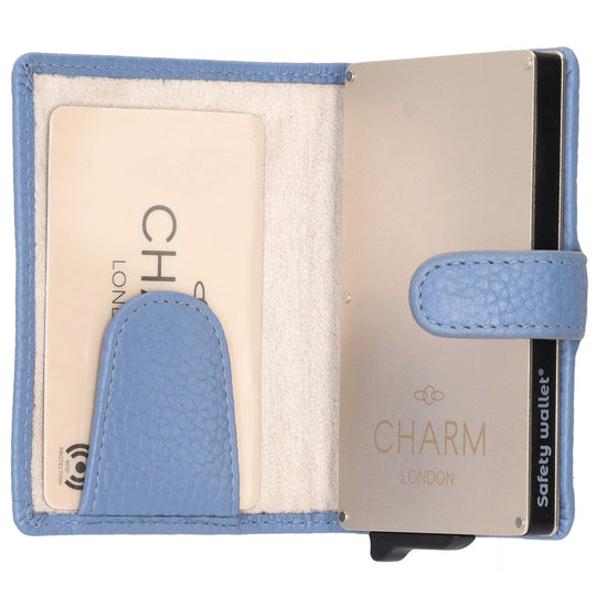 Kartenetui| Safty Wallet 7x10cm in Jeansblau mit Druckknopf - leder-accessoires.com