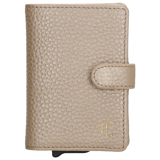 Kartenetui| Safty Wallet 7x10cm in Champagner mit Druckknopf - leder-accessoires.com
