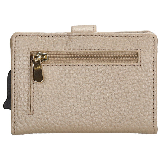 Kartenetui| Safty Wallet 7x10cm in Champagner mit Druckknopf - leder-accessoires.com