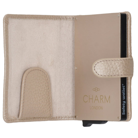 Kartenetui| Safty Wallet 7x10cm in Champagner mit Druckknopf - leder-accessoires.com