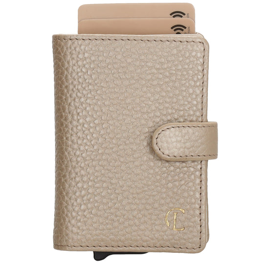 Kartenetui| Safty Wallet 7x10cm in Champagner mit Druckknopf - leder-accessoires.com