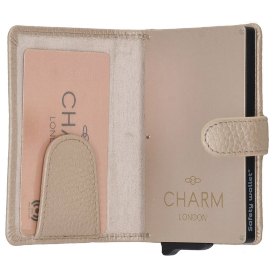 Kartenetui| Safty Wallet 7x10cm in Champagner mit Druckknopf - leder-accessoires.com
