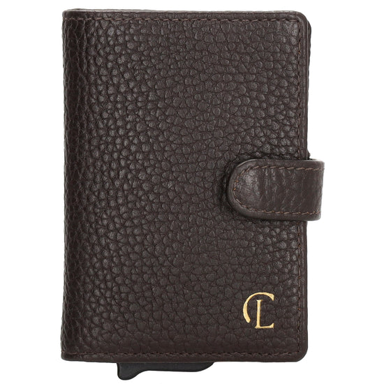 Kartenetui| Safty Wallet 7x10cm in Dunkelbraun mit Druckknopf - leder-accessoires.com