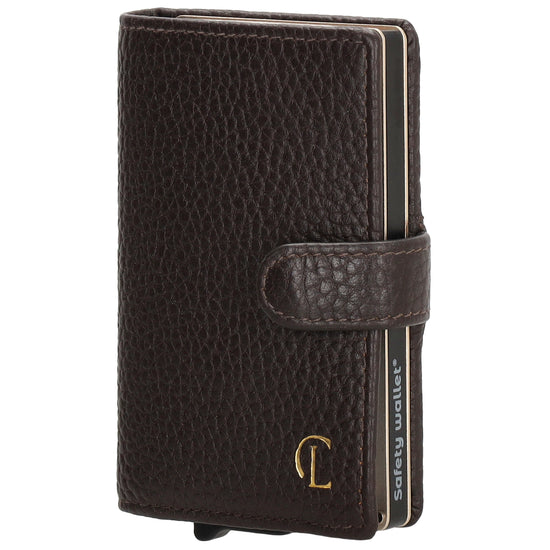 Kartenetui| Safty Wallet 7x10cm in Dunkelbraun mit Druckknopf - leder-accessoires.com