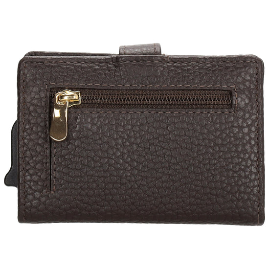Kartenetui| Safty Wallet 7x10cm in Dunkelbraun mit Druckknopf - leder-accessoires.com