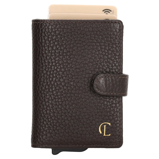 Kartenetui| Safty Wallet 7x10cm in Dunkelbraun mit Druckknopf - leder-accessoires.com