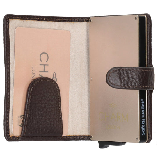 Kartenetui| Safty Wallet 7x10cm in Dunkelbraun mit Druckknopf - leder-accessoires.com
