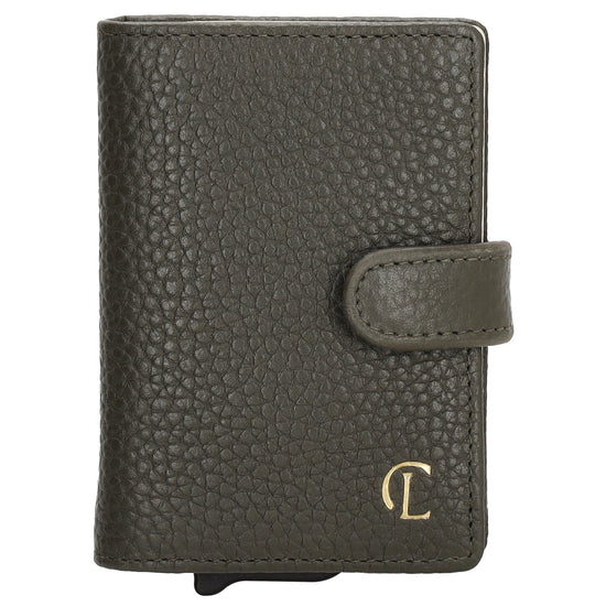 Kartenetui| Safty Wallet 7x10cm in Dunkelgrün mit Druckknopf - leder-accessoires.com