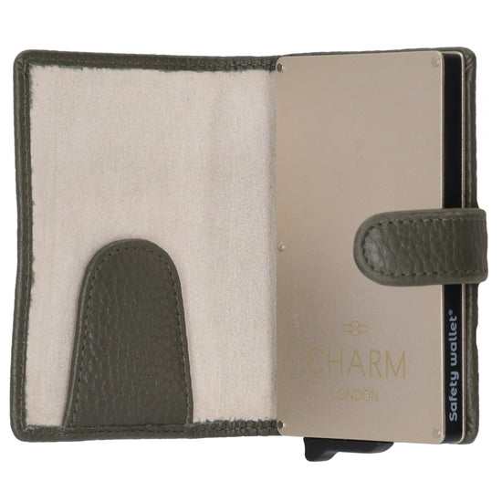 Kartenetui| Safty Wallet 7x10cm in Dunkelgrün mit Druckknopf - leder-accessoires.com
