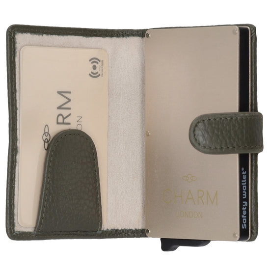 Kartenetui| Safty Wallet 7x10cm in Dunkelgrün mit Druckknopf - leder-accessoires.com