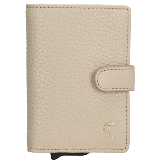 Kartenetui| Safty Wallet 7x10cm in Creme mit Druckknopf - leder-accessoires.com