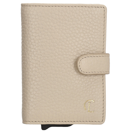 Kartenetui| Safty Wallet 7x10cm in Creme mit Druckknopf - leder-accessoires.com