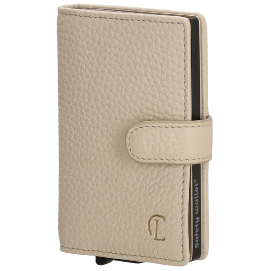 Kartenetui| Safty Wallet 7x10cm in Creme mit Druckknopf - leder-accessoires.com