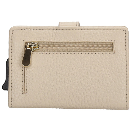 Kartenetui| Safty Wallet 7x10cm in Creme mit Druckknopf - leder-accessoires.com