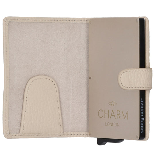 Kartenetui| Safty Wallet 7x10cm in Creme mit Druckknopf - leder-accessoires.com