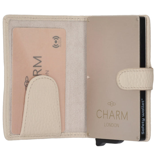 Kartenetui| Safty Wallet 7x10cm in Creme mit Druckknopf - leder-accessoires.com