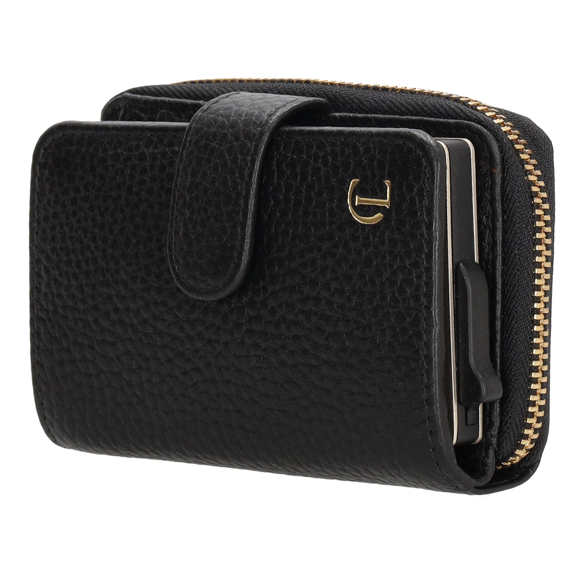 Kartenetui| Safty Wallet 11x7cm in Schwarz und Rundumreißverschluss - leder-accessoires.com