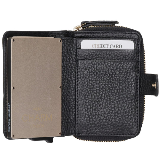Kartenetui| Safty Wallet 11x7cm in Schwarz und Rundumreißverschluss - leder-accessoires.com