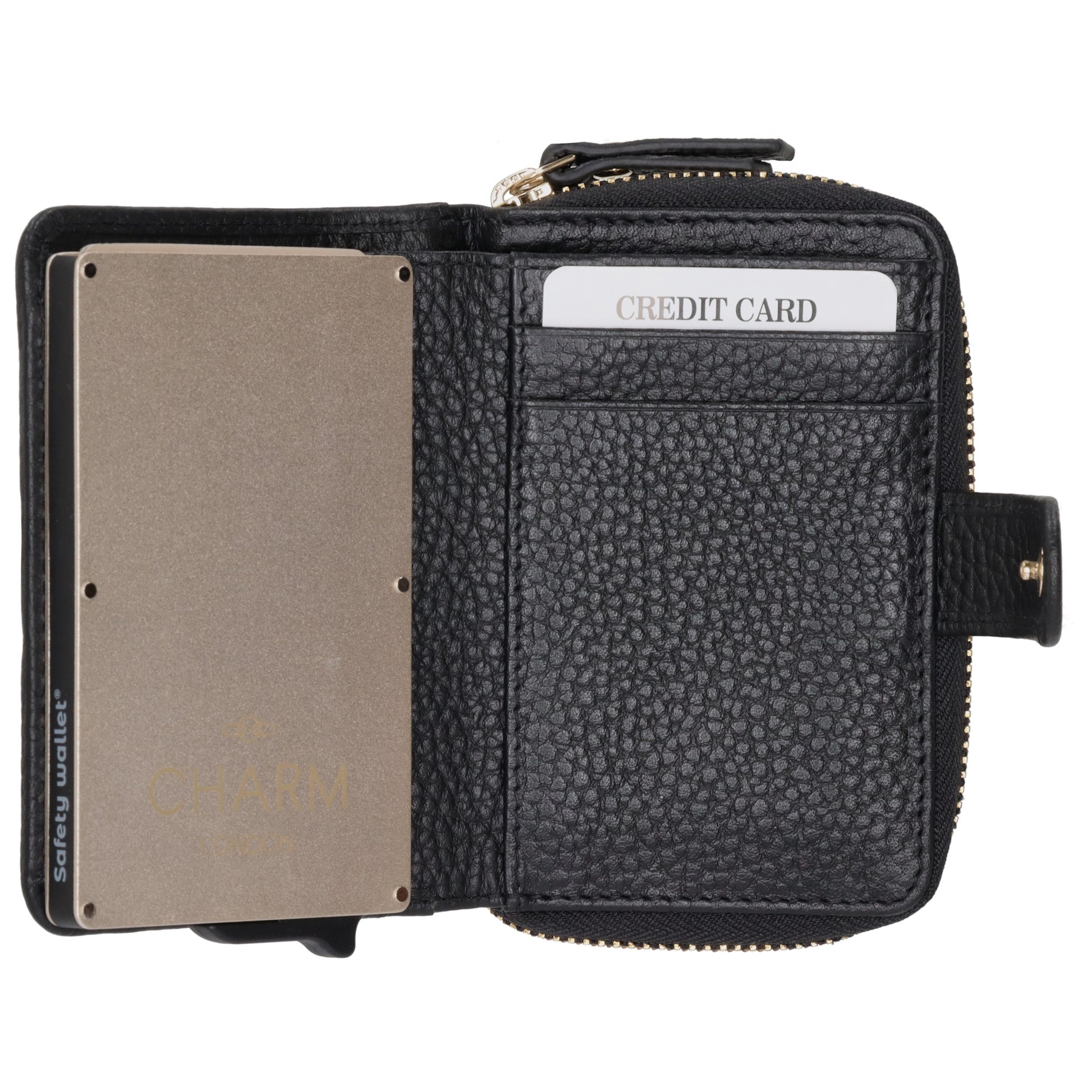 Kartenetui| Safty Wallet 11x7cm in Schwarz und Rundumreißverschluss - leder-accessoires.com
