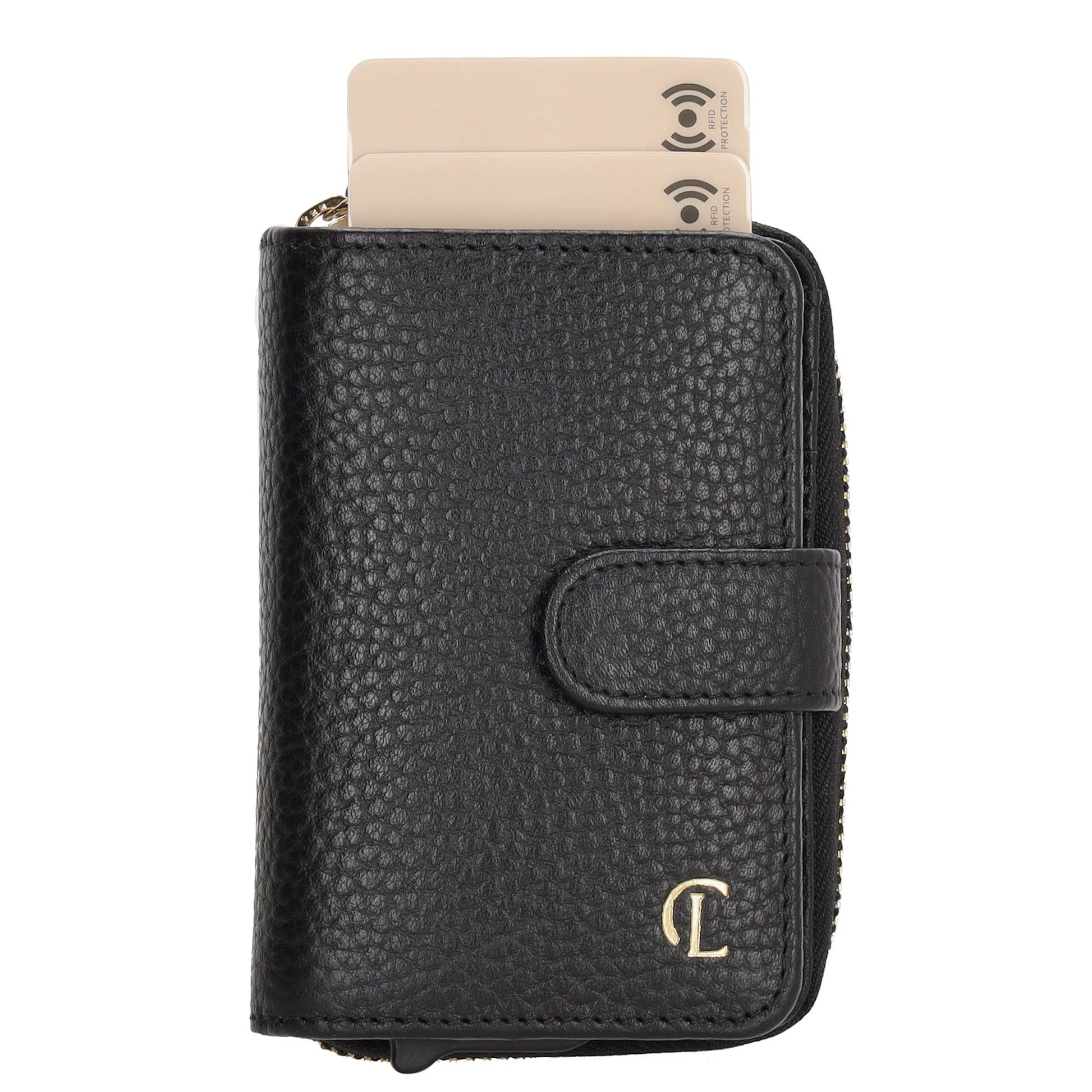 Kartenetui| Safty Wallet 11x7cm in Schwarz und Rundumreißverschluss - leder-accessoires.com
