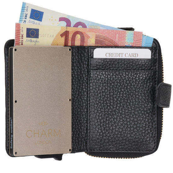 Kartenetui| Safty Wallet 11x7cm in Schwarz und Rundumreißverschluss - leder-accessoires.com