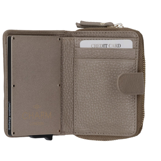 Kartenetui| Safty Wallet 11x7cm in Taupe und Rundumreißverschluss - leder-accessoires.com