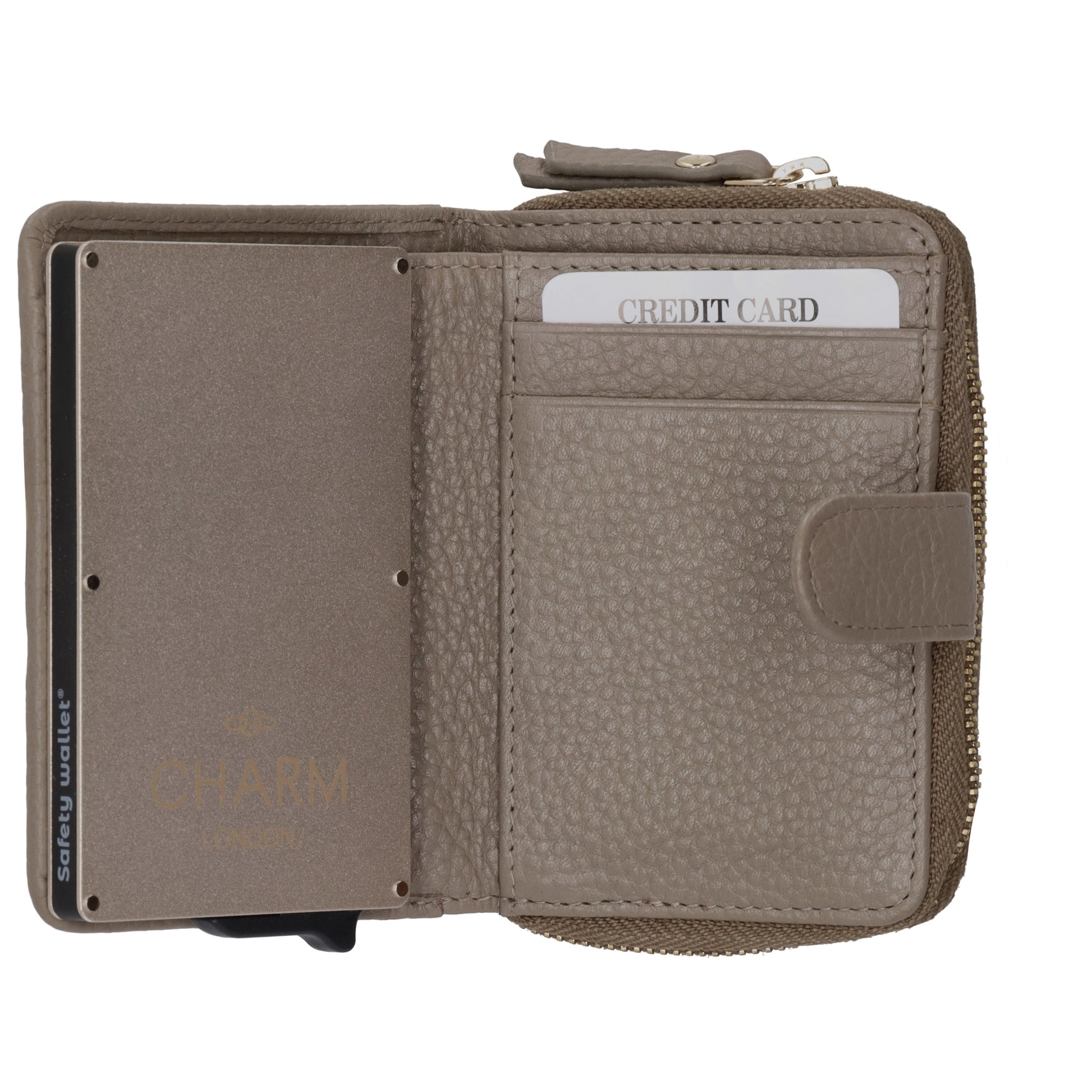 Kartenetui| Safty Wallet 11x7cm in Taupe und Rundumreißverschluss - leder-accessoires.com