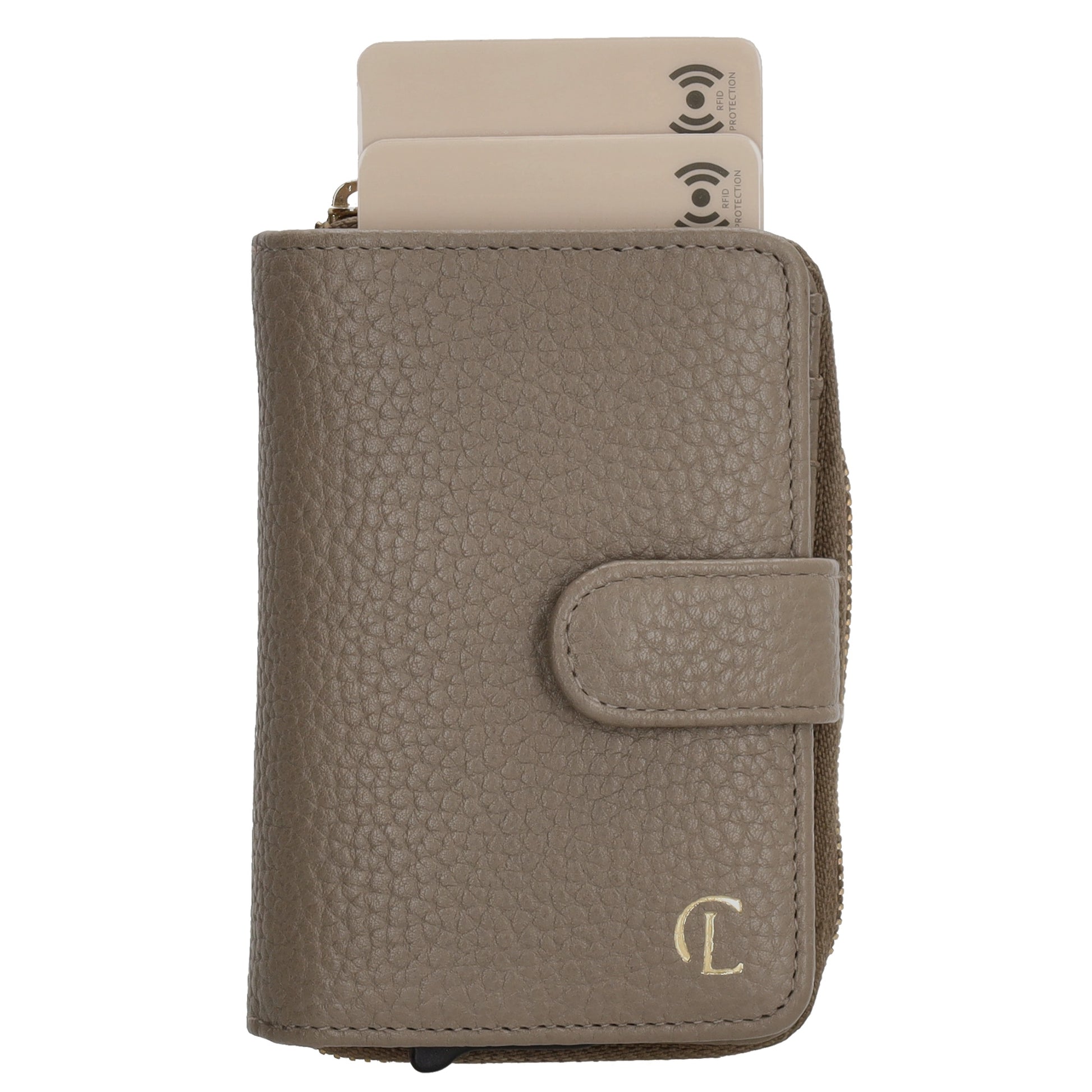 Kartenetui| Safty Wallet 11x7cm in Taupe und Rundumreißverschluss - leder-accessoires.com