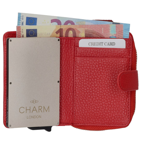 Kartenetui| Safty Wallet 11x7cm in Rot und Rundumreißverschluss - leder-accessoires.com