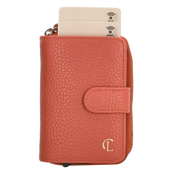 Kartenetui| Safty Wallet 11x7cm in Orange und Rundumreißverschluss - leder-accessoires.com