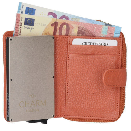 Kartenetui| Safty Wallet 11x7cm in Orange und Rundumreißverschluss - leder-accessoires.com