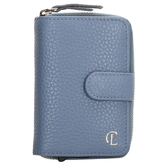 Kartenetui| Safty Wallet 11x7cm in Hellblau und Rundumreißverschluss - leder-accessoires.com