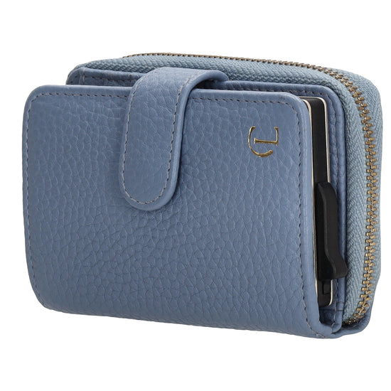 Kartenetui| Safty Wallet 11x7cm in Hellblau und Rundumreißverschluss - leder-accessoires.com
