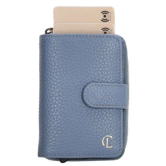Kartenetui| Safty Wallet 11x7cm in Hellblau und Rundumreißverschluss - leder-accessoires.com