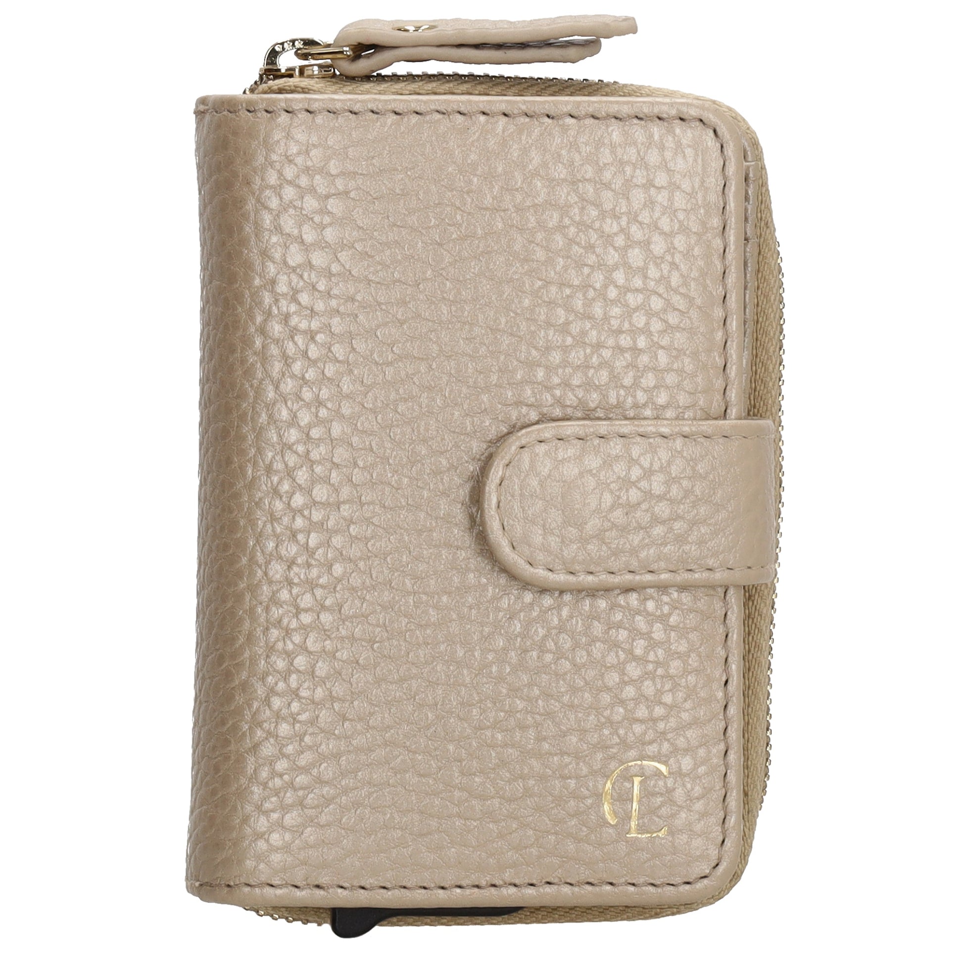 Kartenetui| Safty Wallet 11x7cm in Champagner und Rundumreißverschluss - leder-accessoires.com