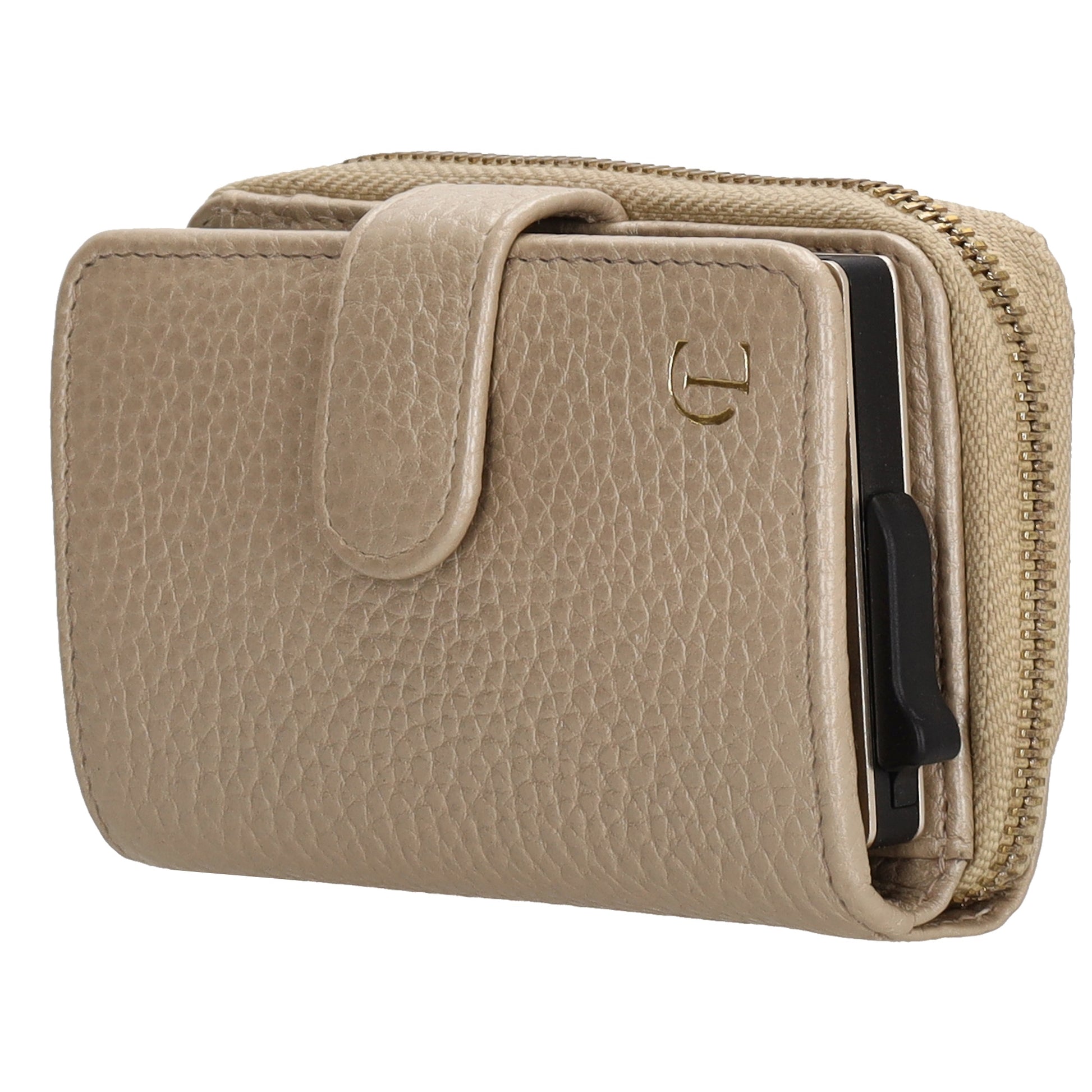Kartenetui| Safty Wallet 11x7cm in Champagner und Rundumreißverschluss - leder-accessoires.com