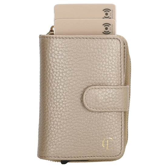 Kartenetui| Safty Wallet 11x7cm in Champagner und Rundumreißverschluss - leder-accessoires.com