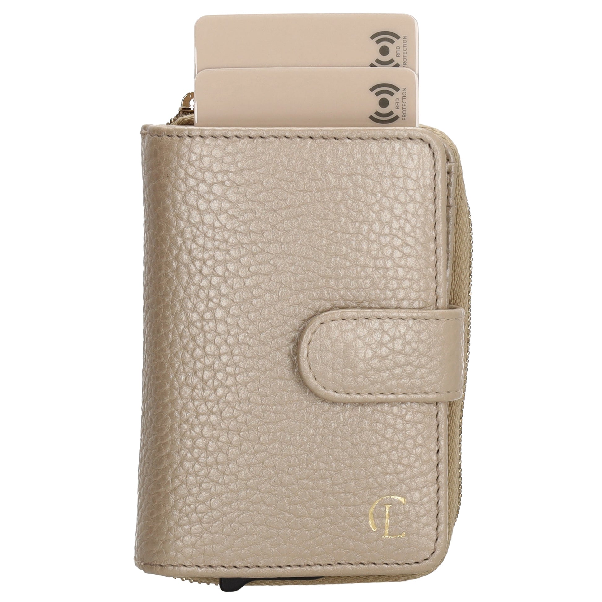 Kartenetui| Safty Wallet 11x7cm in Champagner und Rundumreißverschluss - leder-accessoires.com