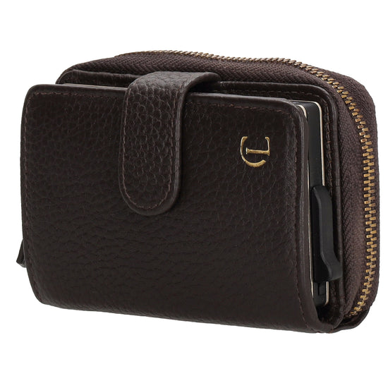 Kartenetui| Safty Wallet 11x7cm in Dunkelbraun und Rundumreißverschluss - leder-accessoires.com