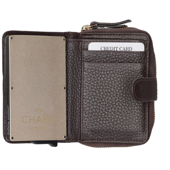 Kartenetui| Safty Wallet 11x7cm in Dunkelbraun und Rundumreißverschluss - leder-accessoires.com