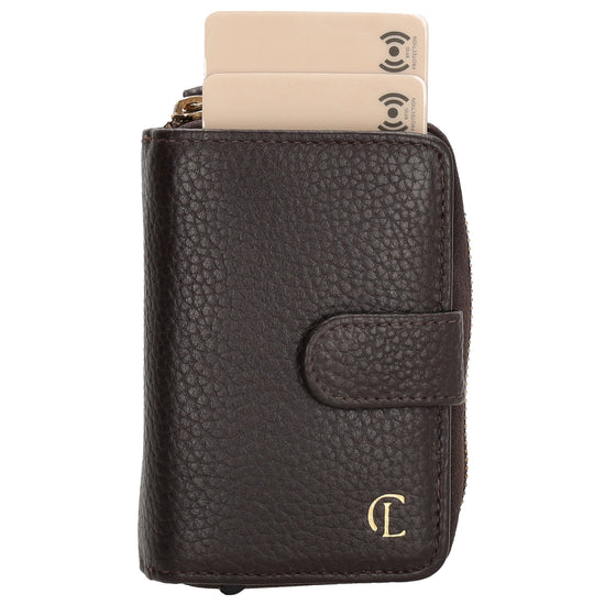 Kartenetui| Safty Wallet 11x7cm in Dunkelbraun und Rundumreißverschluss - leder-accessoires.com