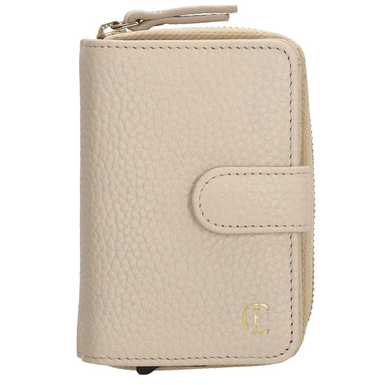 Kartenetui| Safty Wallet 11x7cm in Creme und Rundumreißverschluss - leder-accessoires.com