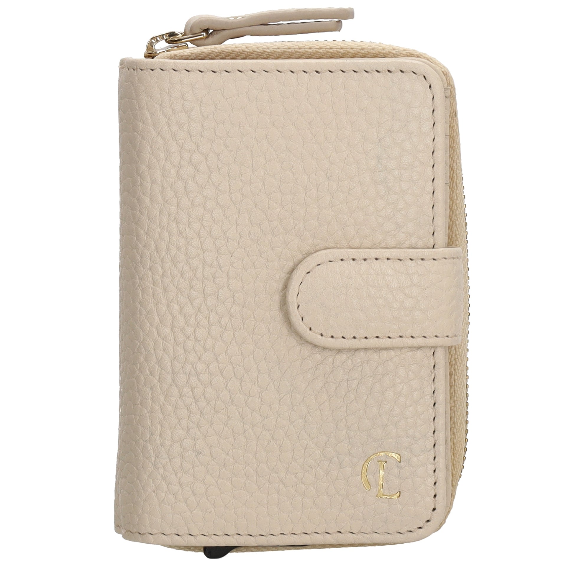 Kartenetui| Safty Wallet 11x7cm in Creme und Rundumreißverschluss - leder-accessoires.com