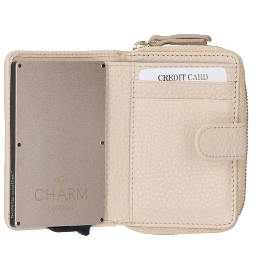 Kartenetui| Safty Wallet 11x7cm in Creme und Rundumreißverschluss - leder-accessoires.com