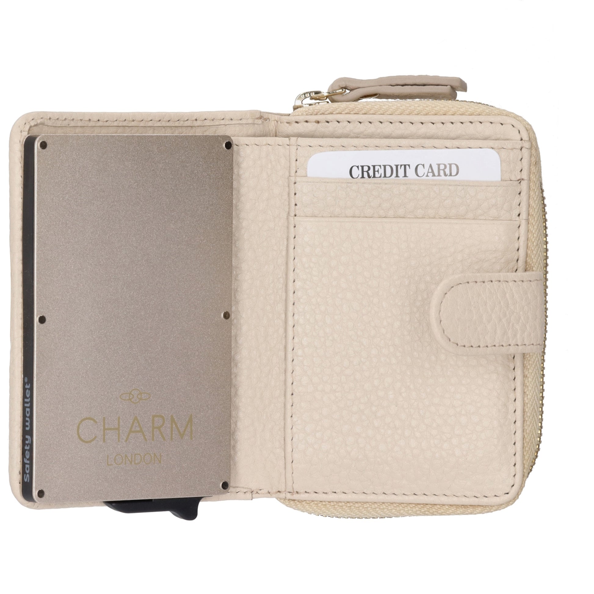 Kartenetui| Safty Wallet 11x7cm in Creme und Rundumreißverschluss - leder-accessoires.com